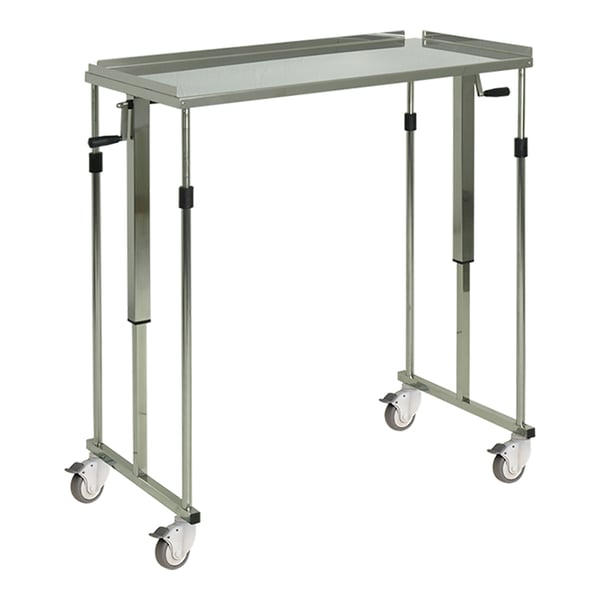 Table auxiliaire pour instruments en acier inoxydable réglable en hauteur par manivelle